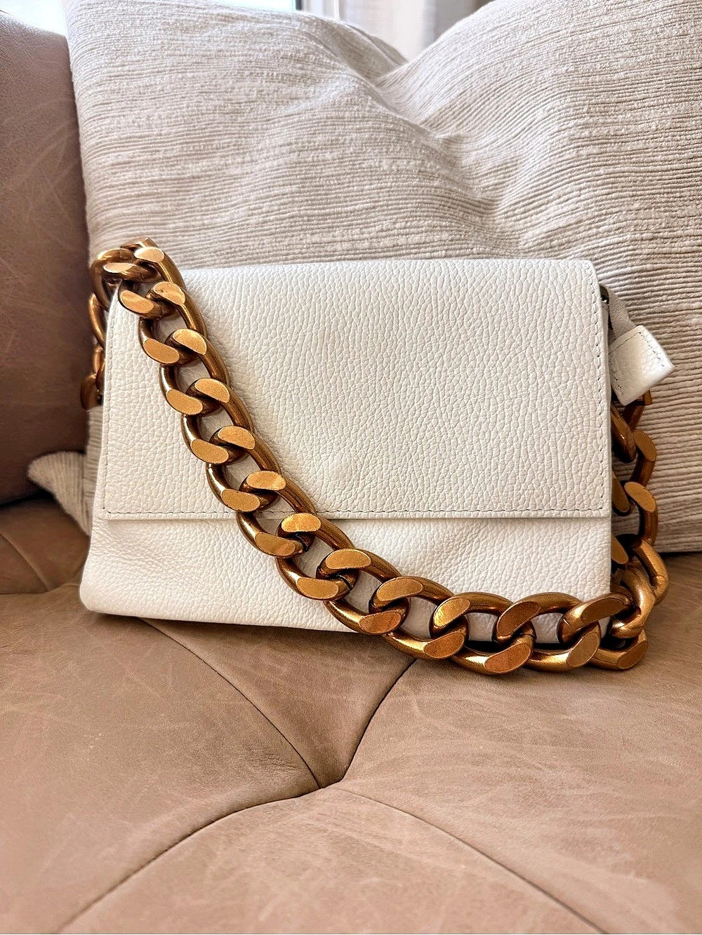 Genuine Leather White Chain Shoulder Bag